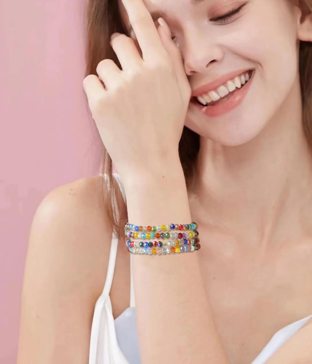 Noessla Beaded Boho Stretch Bracelet Colorful Stackable Crystal Beads Bracelets Trendy Costume Jewelry Mothers Day Gifts for Women(Colorful)