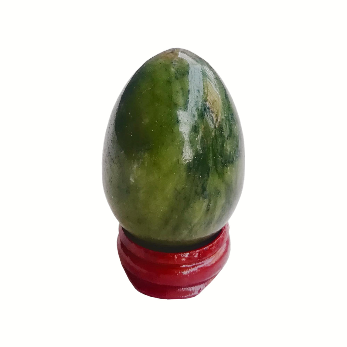 Sunshcat Natural Green Jade Egg Shaped Meditation Chakra and Home Decor Balance Crystals and Healing Stones Statue Set,35 * 50mm Easter and Thanksgiving Gift,with Wooden Bracket