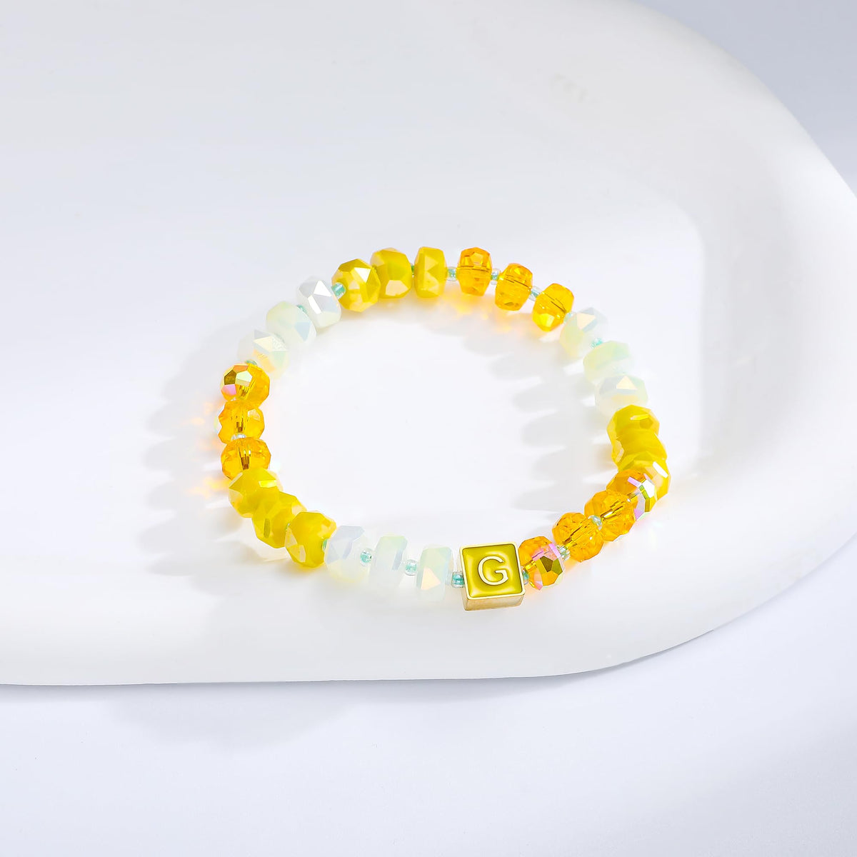 SLYAIH Colorful Beaded Initial Bracelets for Women Boho Crystal Beaded Elastic Stretch Bracelet A-Z Letter Bracelet Handmade Jewelry Gifts for Women