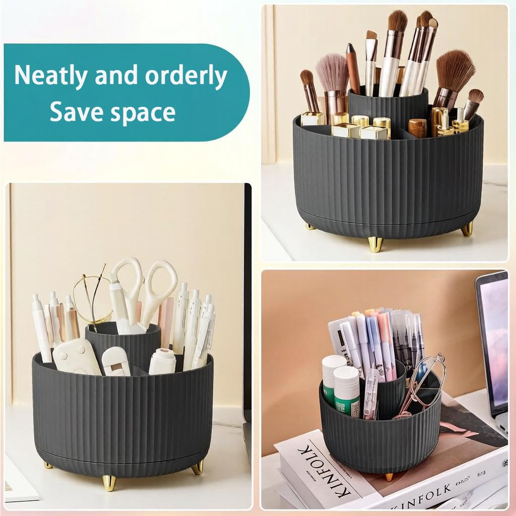 Y9A5N0K3O Makeup Brush Holder,360° Rotating Makeup Brush Organizer,5 Slot Make up Brushes Cup for Cosmetics,Large Capacity,For Nail Polish, Art Supply, Bathroom Vanity,Cosmetics Organizer,Black