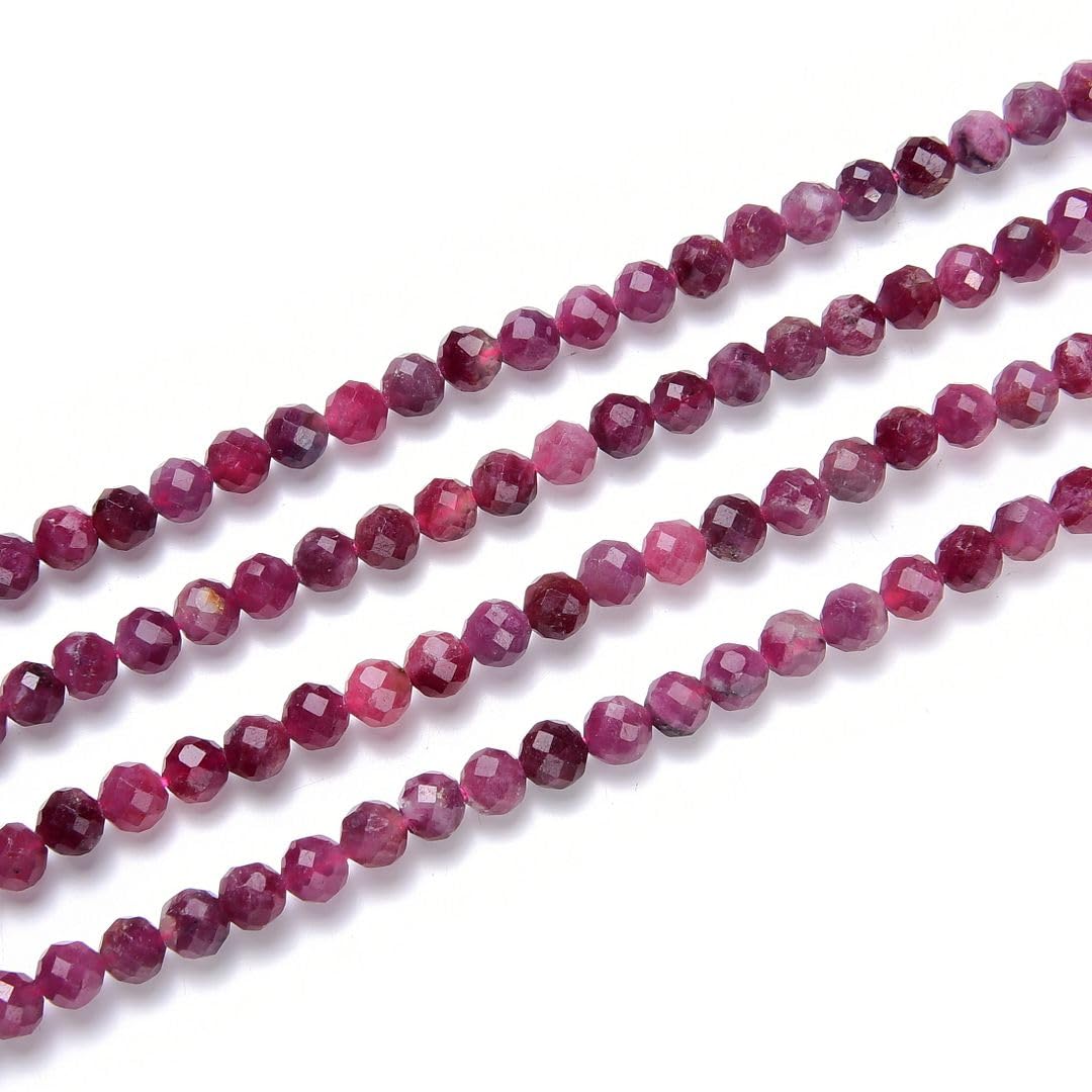 Adabele 15 Inch Natural Pink Tourmaline Healing Gemstone 4mm (0.16 Inch) Tiny Small Faceted Round Loose Beads Stone Spacer (90-100pcs) for Craft Jewelry Making GK4-1