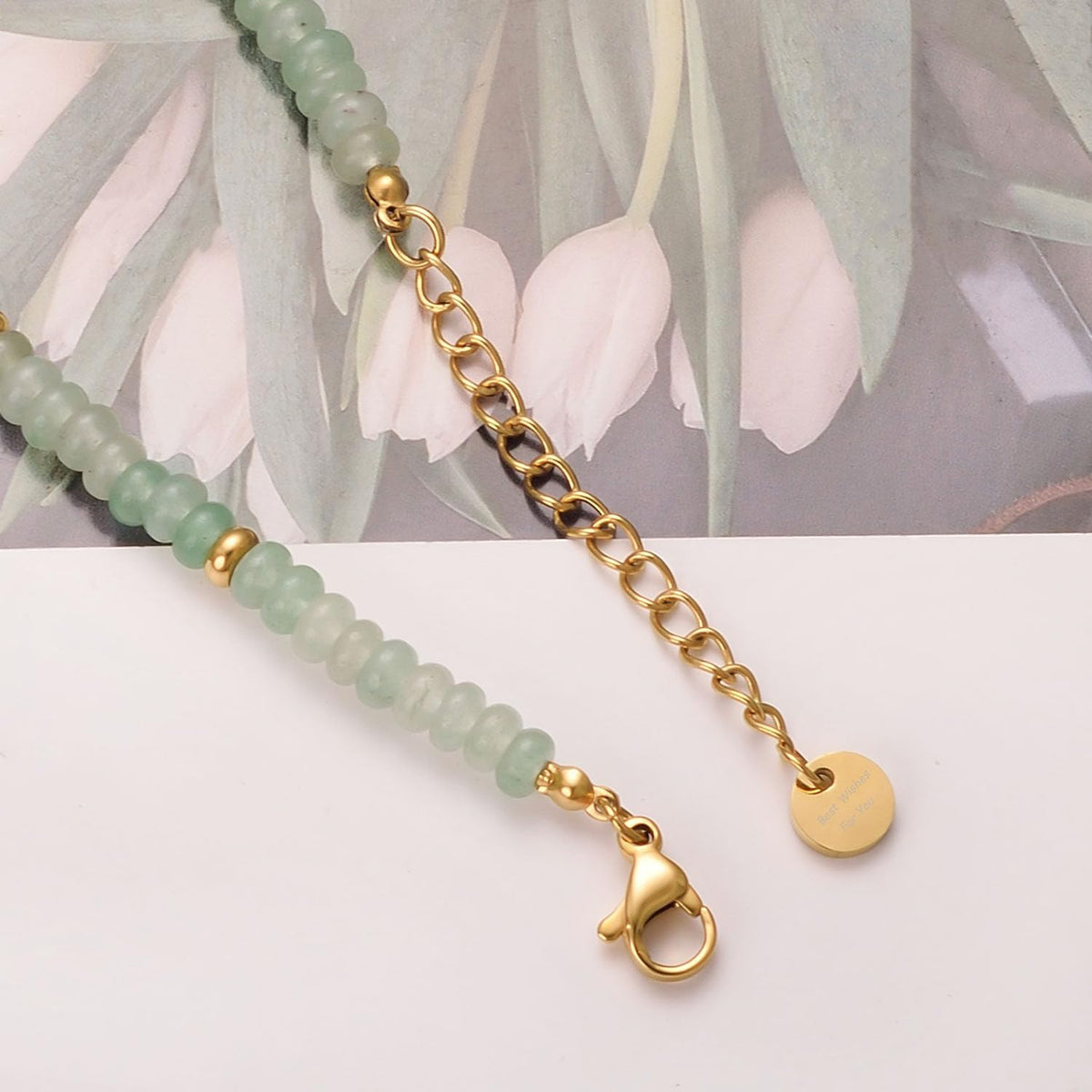vissen Green Natural Stone Bracelet for Women with White Pearl Gold Plated Beaded Adjustable Dainty Jewellery