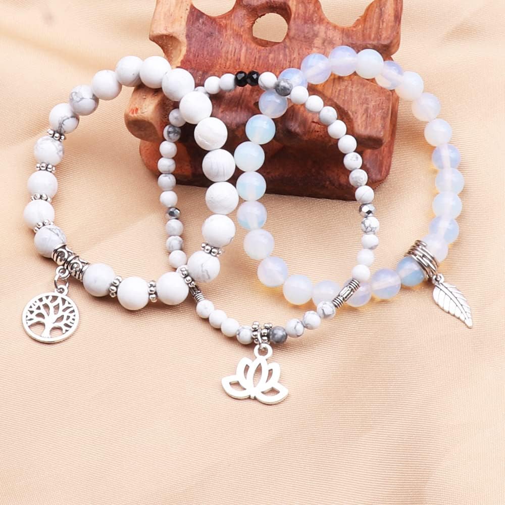 UEUC Tree of Life Yoga Healing Stone Bracelets,Multilayer Lotus Chakra Stone Reiki Bracelet Sets,Anxiety Crystal Natural Stone,for Women Stress Relief(#167)