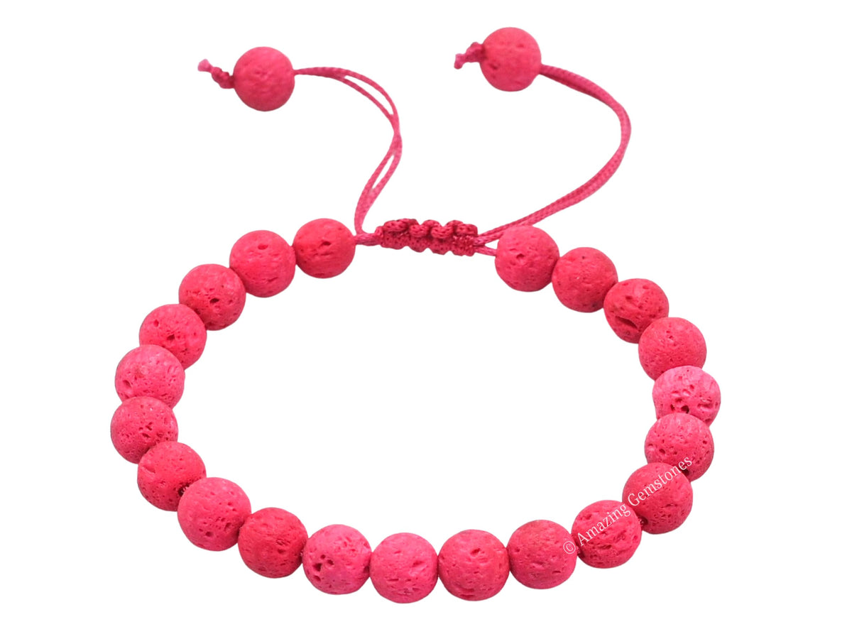 Amazing Gemstone Pink Lava Bracelet, Gifts For Men & Women - Protection Healing Crystal Bracelet - 8mm Gemstone Beaded Adjustable Bracelet, Pulseras Para Hombres Mujer Stocking Stuffers