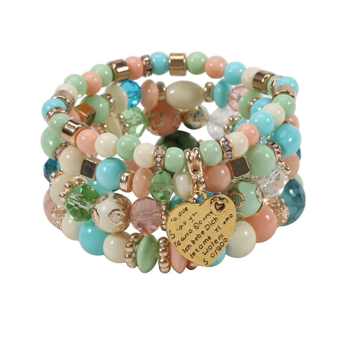 Jewellify Women's Beaded Bracelet Set - Colorful Boho Stackable Design with Crystal Accents - Trendy Fashion Bracelets Jewelry for Women (Light Green)