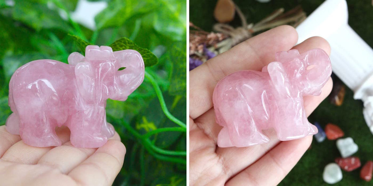 2" Rose Quartz Elephant Decor Healing Crystal Pink Cute Natural Hand-Carved Polished Figurines Statue Gemstone Energy Hippie Home Room Office Desk Decoration Valentine's Day Gifts for Women