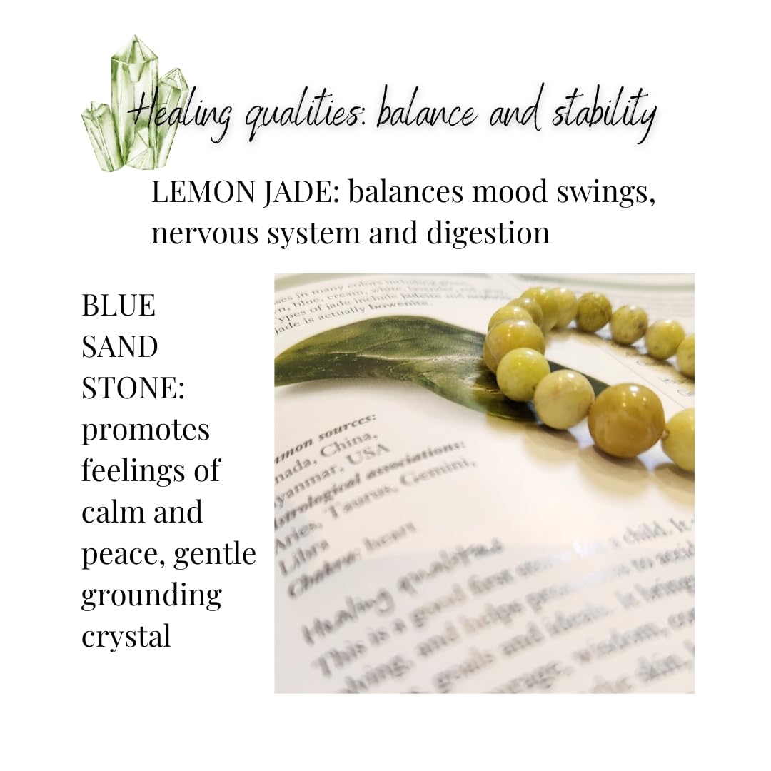 Handmade Jewelry: Crystal Bracelets for Women with Natural Gemstones - Boho Gifts by IMEL Studio (Indigo & Lime Beauty Jade bracelet for balance and stability)