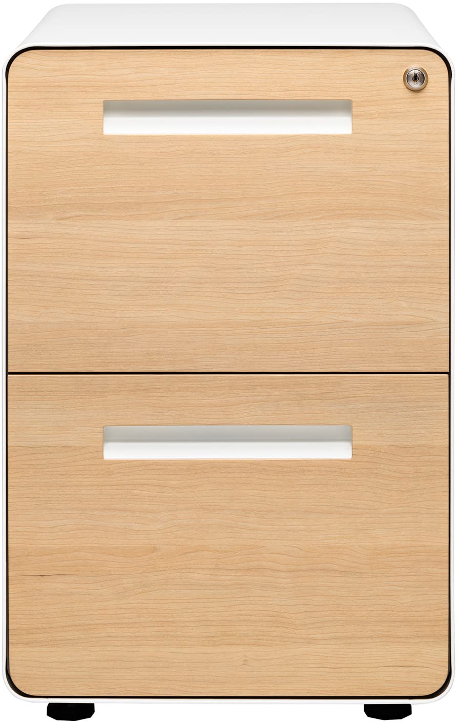 Laura Davidson Furniture Stockpile 2 Drawer Mobile File Cabinet with Lock - Under Desk Metal Filing Cabinet, Legal/Letter File Folders, Wheels and Stationary Feet, Pre-Assembled, White/Wood