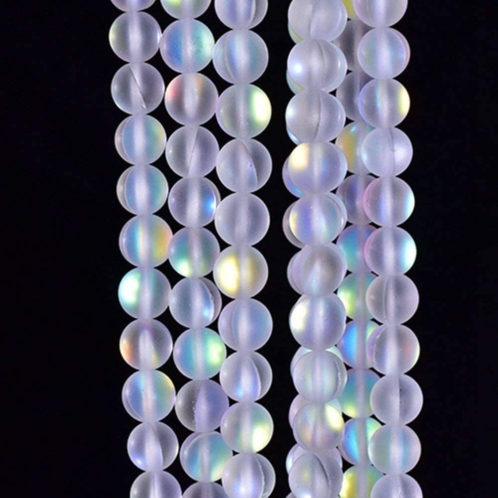 Asingeloo 4mm Matte Aurora Crystal Glass Beads White Mystic Aura Quartz Merimaid Frosted Moonstone Beads Crystal Healing Power for Jewelry Making 15" a Strand