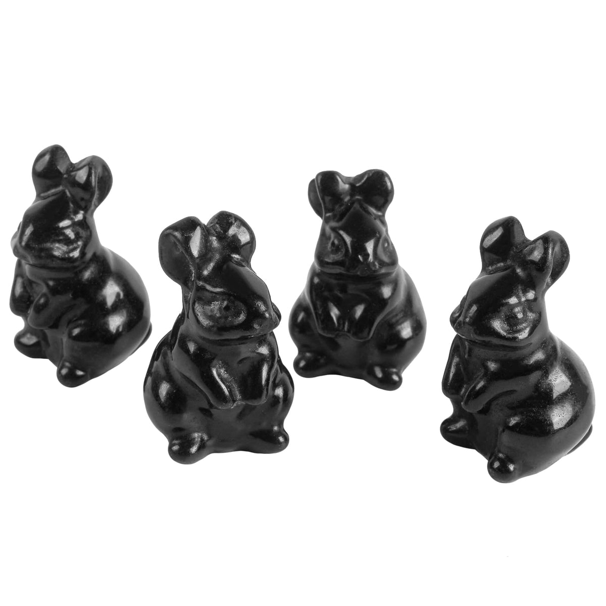 Loveliome Rabbit Crystal Decor Figurines, 2 Inches Natural Healing Stones Hand Carved Sculpture Ornaments Colletctible, Black Obsidian