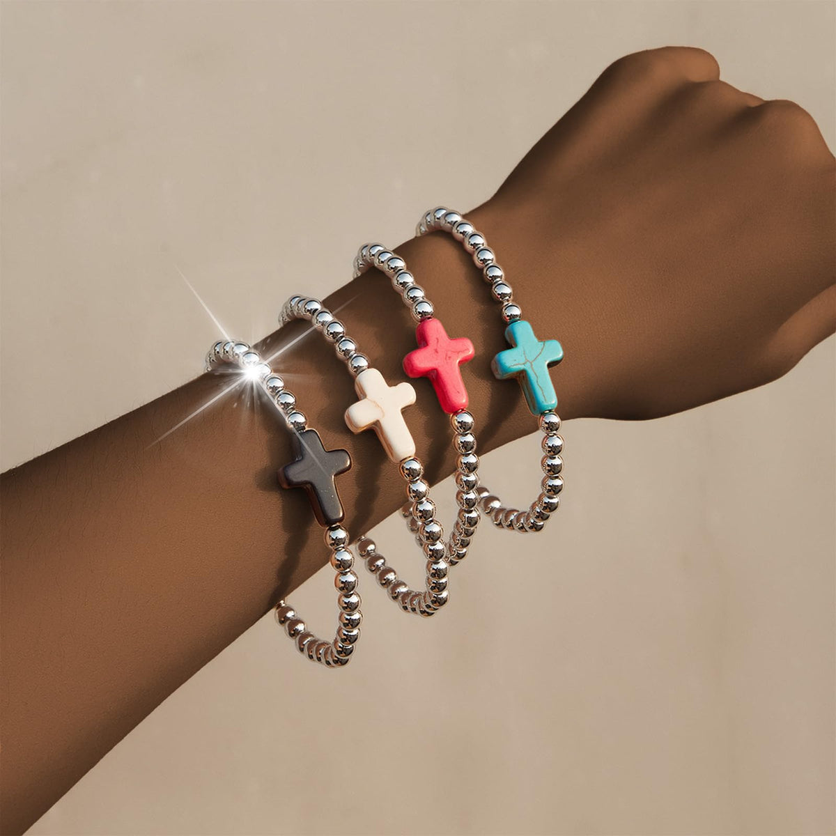 Harry and Henry Gold Beaded Bracelets for Women Non Tarnish Dainty Pearl Beaded Bracelet Cross Stack Stretch Bracelets for Women Trendy Gifts 2025 Easter Basket Stuffers
