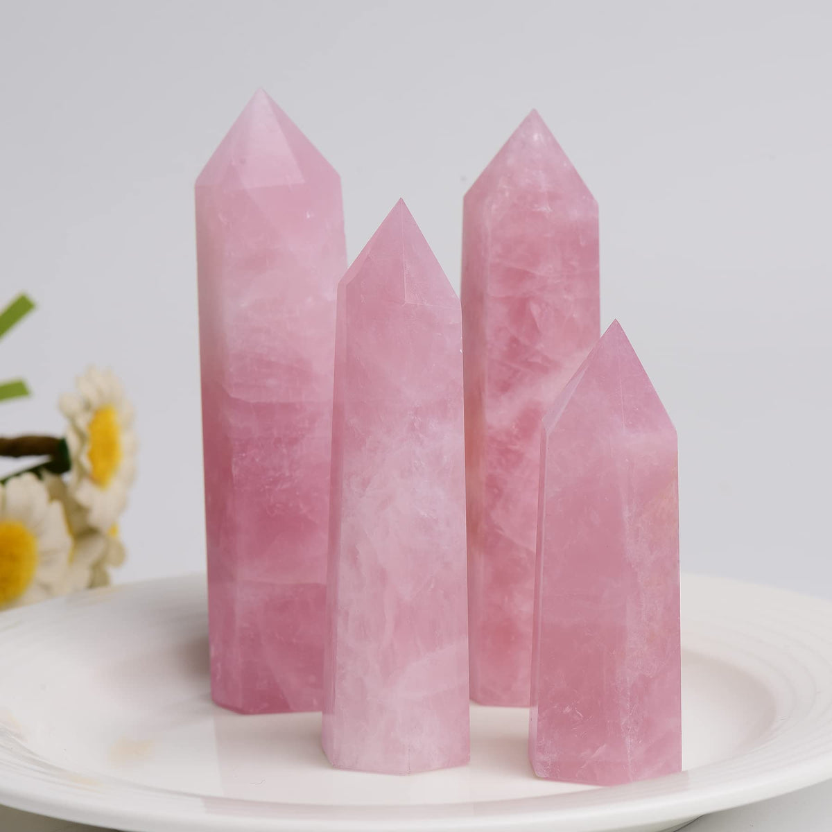 WUYOUSHI 1PCS Rose Quartz Natural Crystal Towers 2.75-3.54" Healing Crystal Wand 6 Faceted Chakra Reiki Meditation Therapy