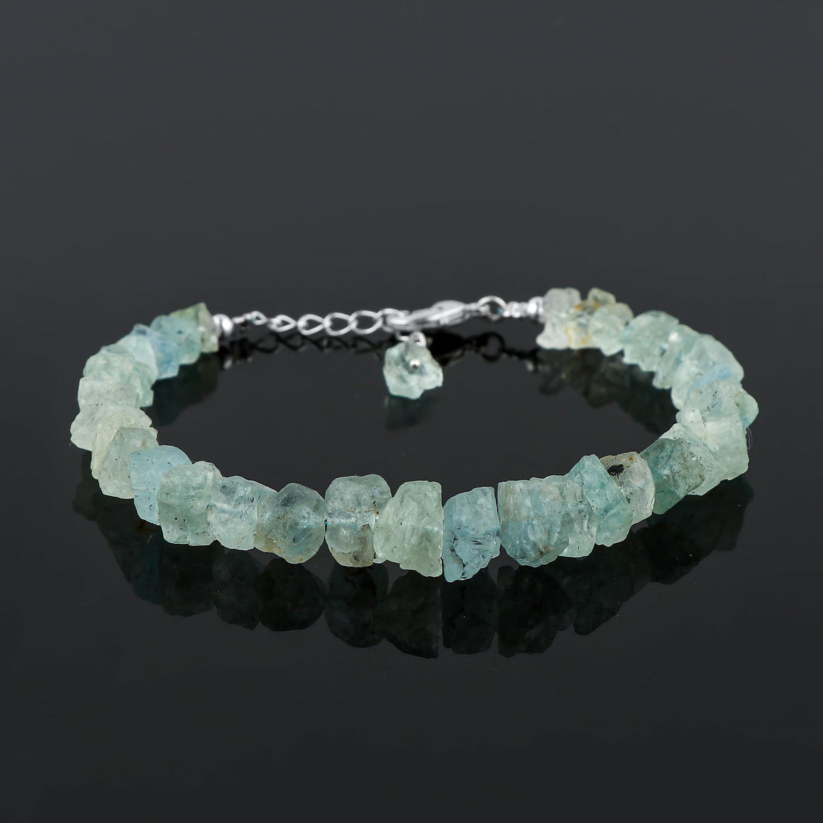 CRYSTALINES Natural Raw Aquamarine Gemstones Bracelets, Healing Crystals, Rough Stones, Handmade Women Jewelry, March Birthstones, Silver Chain-8inch, Christmas Women Gift