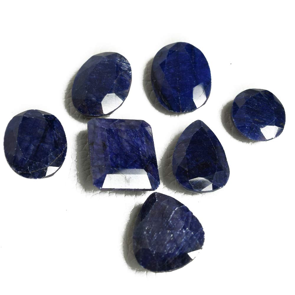 Gemhub Natural Blue Sapphire Loose Gemstone For Jewellery Making 100.00 Carats Gemstone Necklace for Women-7Pcs Lot