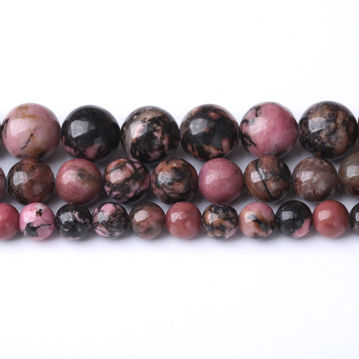32PCS 12MM Natural Black Line Rhodochrosite Stone Beads Energy Healing Beads for DIY Jewelry Bracelet Necklace Making for Jewelry Making15Inch