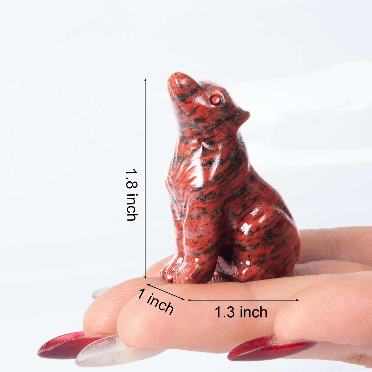 Hguxmcu Red Obsidian Wolf Figurine,Crystal Carved Statue for Home Office Desk Decor,Hand Carved 1.8 Inch Healing Crystal,Spirit Animal Gift for Wolf Lovers,Good Luck Feng Shui Protection Totem