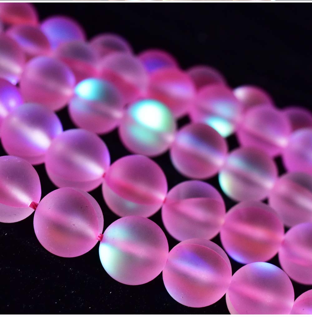 Asingeloo 48PCS 8mm Natural Pinkish Mystic Aura Quartz Gemstone Frosted Matte Titanium Round Loose Spacer Beads 15 inch Full Strand Crystal Healing Power Quartz