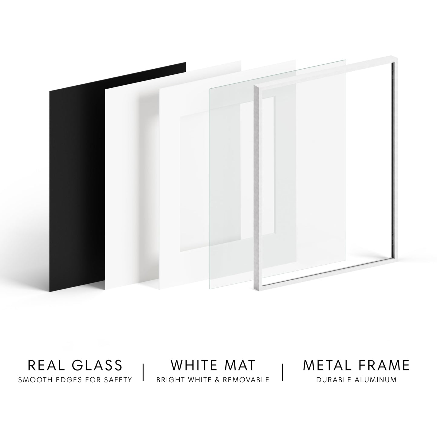 HAUS AND HUES 8x8 Picture Frame with Real Glass & White Premium-Grade Metal Matted to 4x4 - Aluminum Glass Hanging Frame - Includes Easel Back, Hanging Kit - Ideal for Home, Office (8x8 in, White)