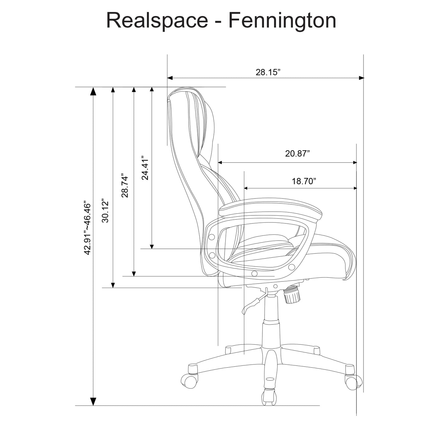 Realspace® Fennington Bonded Leather High-Back Chair, Black