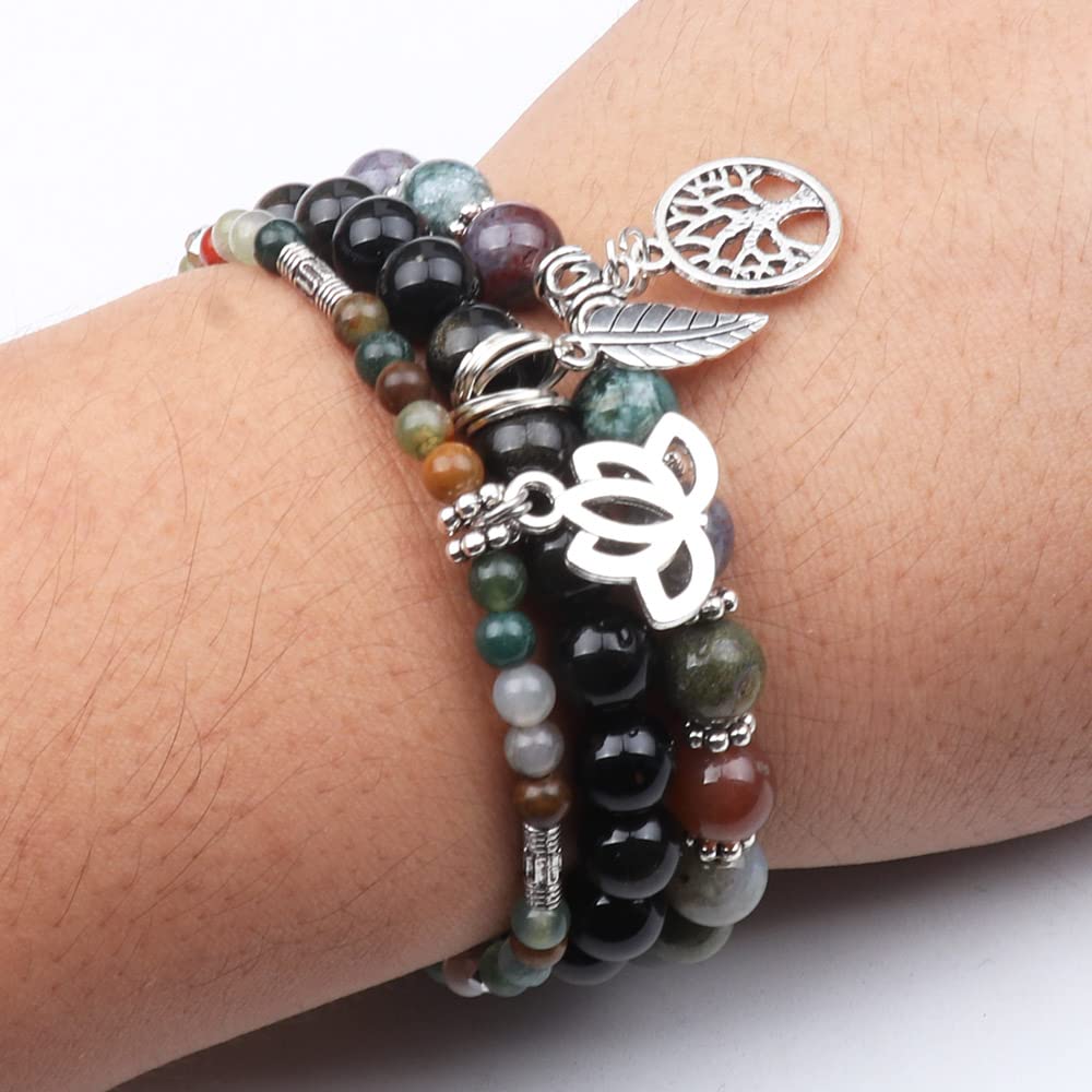 UEUC Tree of Life Yoga Healing Stone Bracelets, Multilayer Lotus Chakra Stone Reiki Bracelet Sets, Anxiety Crystal Natural Stone,for Women Stress Relief(#130)