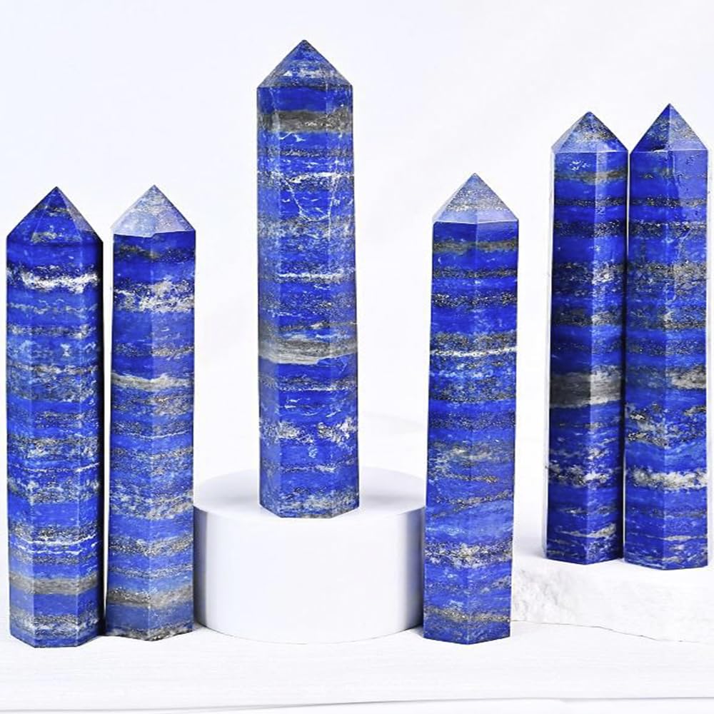 Natural Stone and Crystals Point Wand Reiki Healing Stone Rose Quartz Amethyst Home Decor Mineral Stones Crafts (5.9inch Wand Lapis Lazuli)