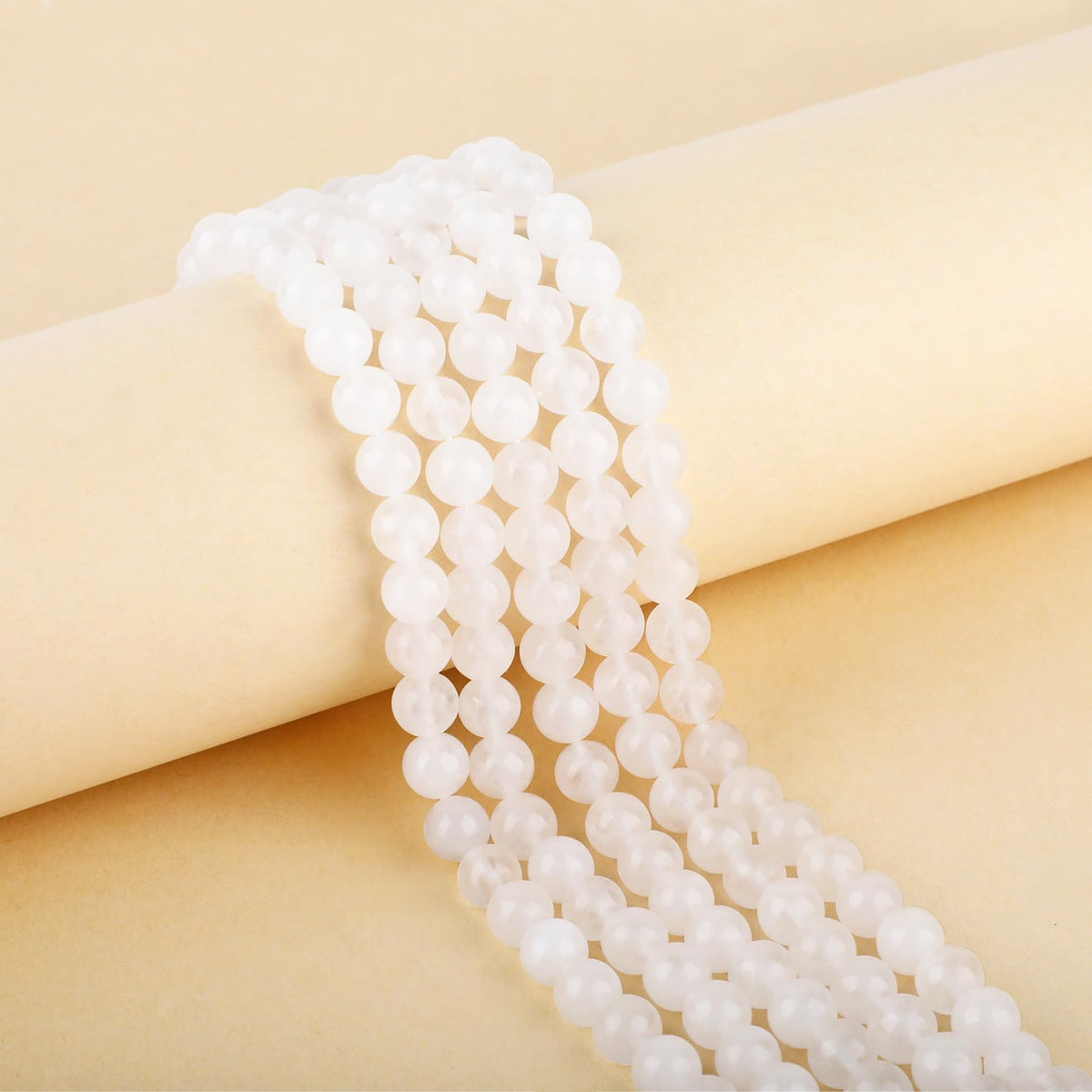 CMBYN Natural Stone Beads Round Genuine Real Stone Beading Strand Loose Gemstones DIY Smooth Bead for Bracelet Necklace Earrings Jewelry Making (White Jade, 8mm 45 Pieces)