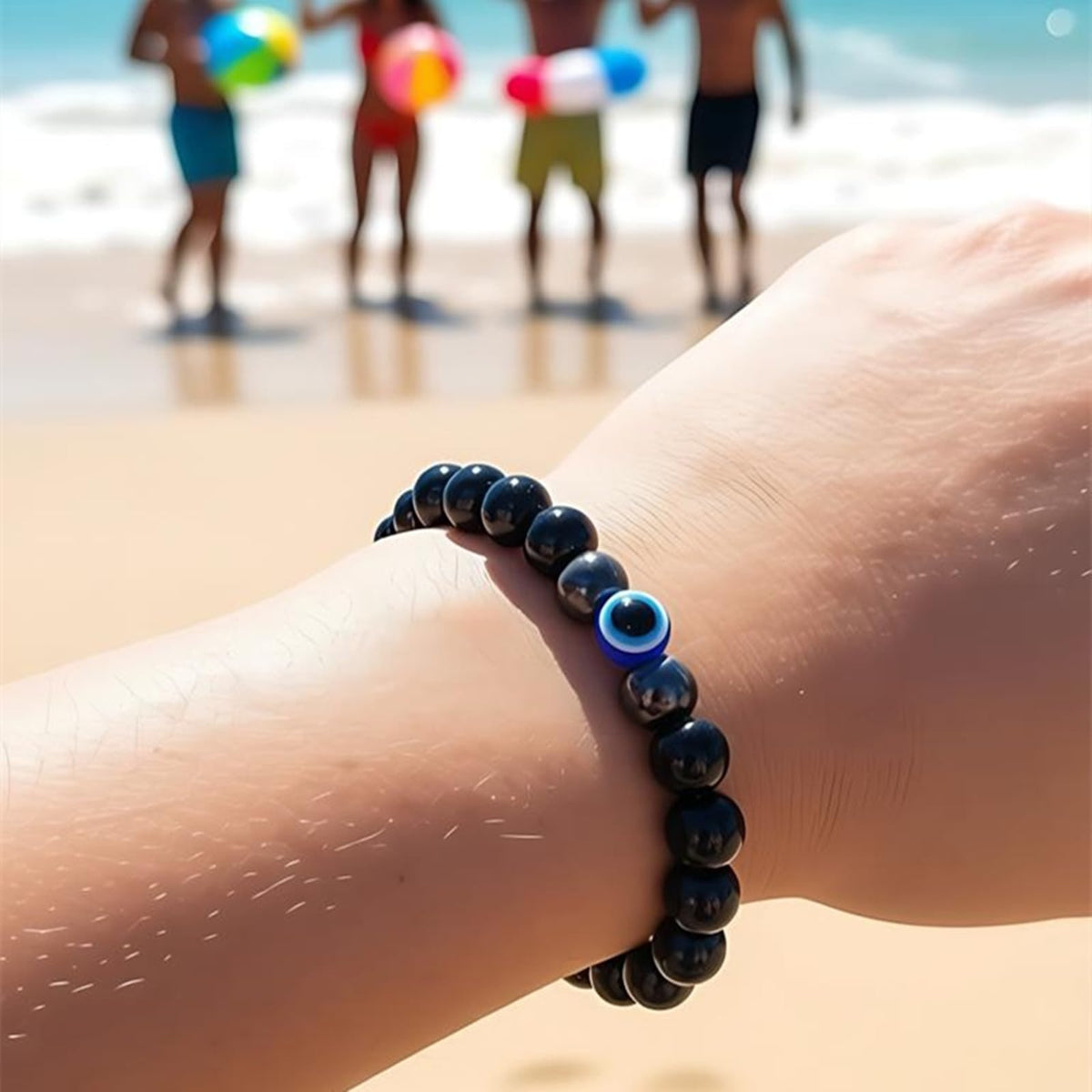 WEFRIN Evil Eye with Hematite Black Obsidian Tiger Eye Stone Triple Protection Bracelets for Men Women, Crystal Jewelry Stone Bracelets Bring Luck and Prosperity and Happiness (D-8mm(d))