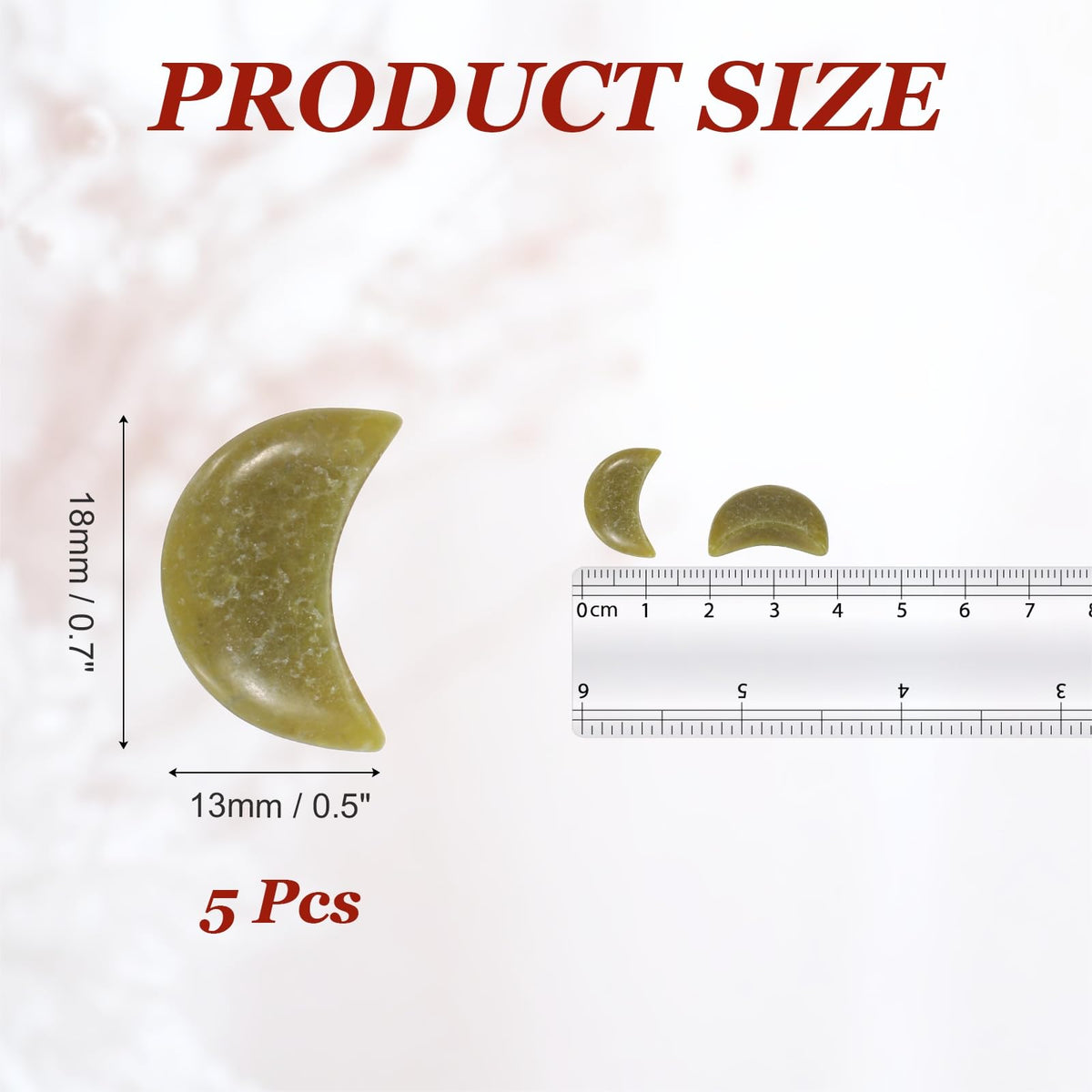 MECCANIXITY 5 Pcs Moon Crystal Worry Stone, 0.5 Inch Length Natural Olivine Moon Gemstone Bulk, Carved Pocket Stones for Meditation Balancing Pendant Decor