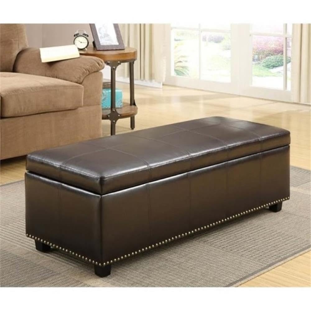 SIMPLIHOME Kingsley Storage Ottoman - 48 inch Wide Upholstered Linen Look Fabric Rectangle Large Storage Ottoman Bench in Coffee Brown, Transitional Tufted Ottoman for Living Room with Lift-Up Lid