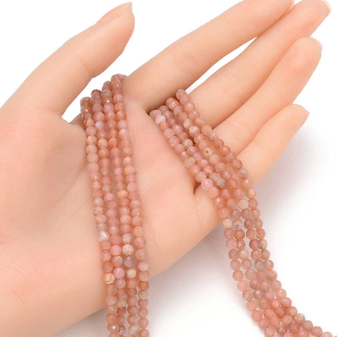 Adabele 15 Inch Natural Pink Moonstone Healing Gemstone 4mm (0.16 Inch) Tiny Small Faceted Round Loose Beads Stone Spacer (85-95pcs) for Craft Jewelry Making GK4-19