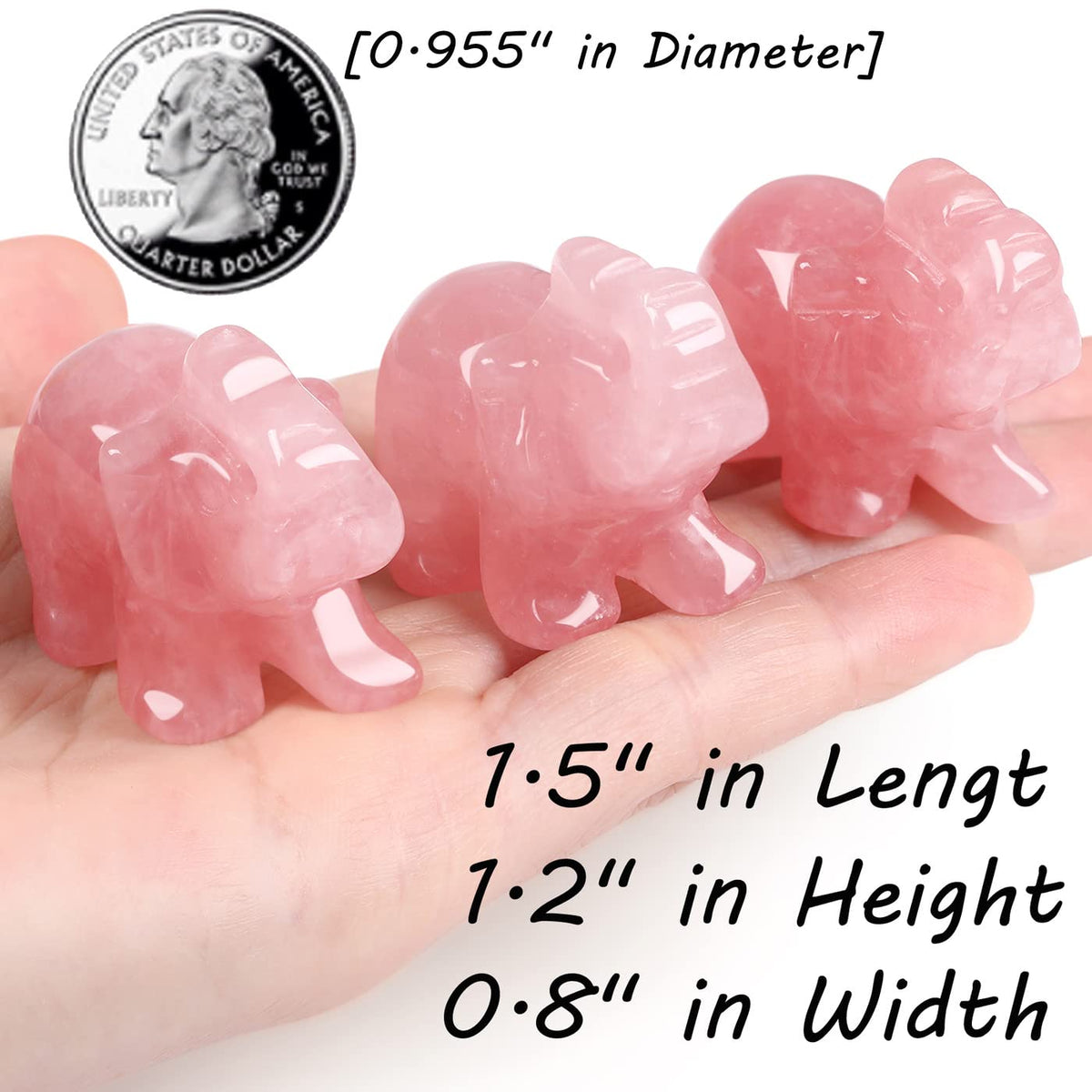 Rose Quartz Elephant Decor Pink Crystals Healing Stones Pocket Figurine Natural Crystal Statue Hand Carved Sculpture Cute Gemstone Energy Home Office Valentine's Day Desk Decoration Gifts for Women