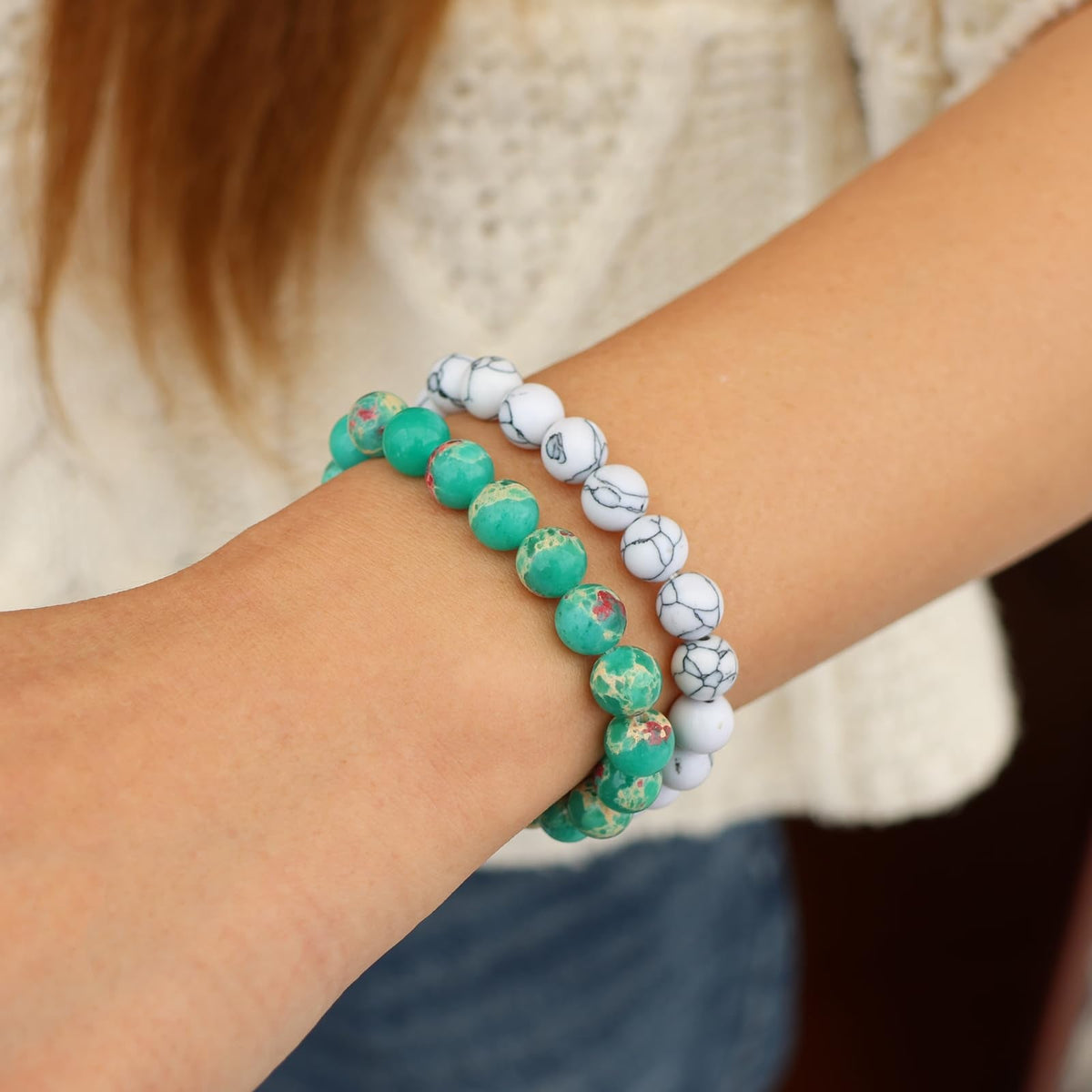 Risyfjew 3 PCS Turquoise Healing Crystal Bracelets Women 8mm Natural Stone Beaded Stretch Bracelet Turquoise Jewelry Gifts