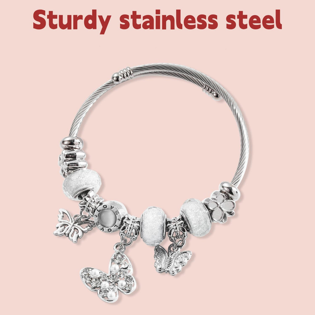 QMWKVNC Charm Bracelets for Girls,Exquisite Cute Cartoon Friendship Silver Bracelets Stainless Steel Bangle, Girls Jewelry Suitable for Holiday Gifts and Birthday Gifts (Bracelets-D)