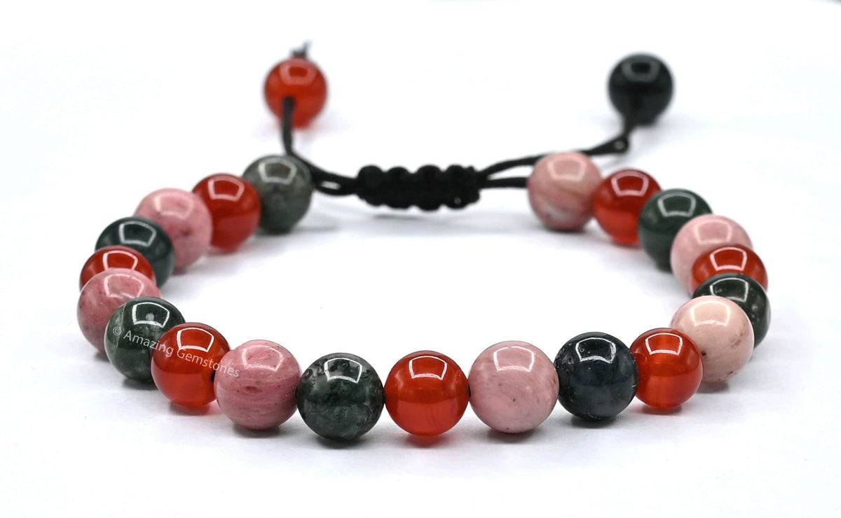 Amazing Gemstone Immunity Manifestation Bracelet - Carnelian Rhodonite Moss Agate Bracelet Set for Men Women Healing Calming Anxiety Stress Relief Gifts Pulseras Para Hombres Mujer Stocking Stuffers