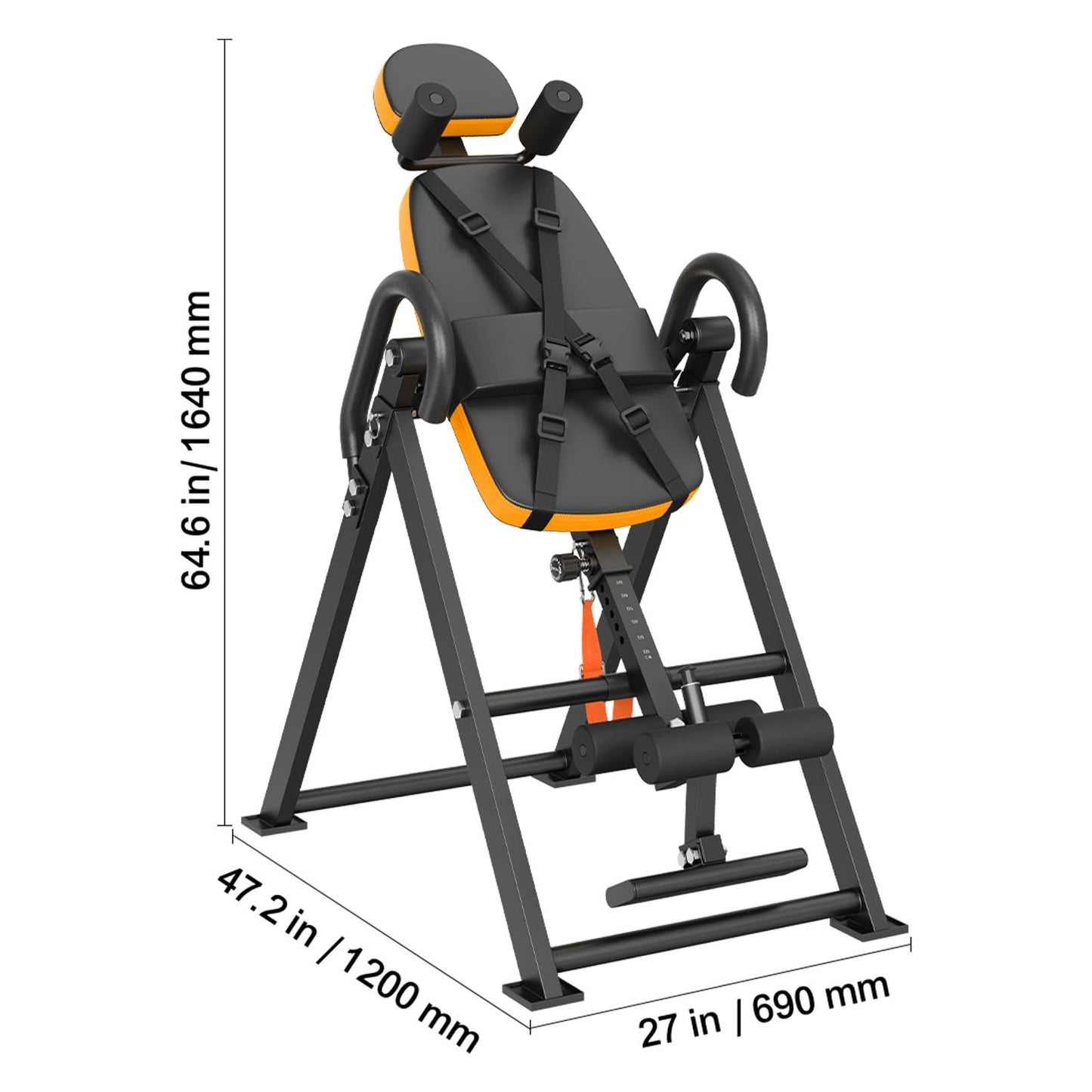 Happybuy Inversion Table, 300lbs Capacity Heavy Duty Decompression Back Stretcher, Strength Training Equipment with Headrest, Ankle Lock & Adjustable Protective Belt, Orange/Black