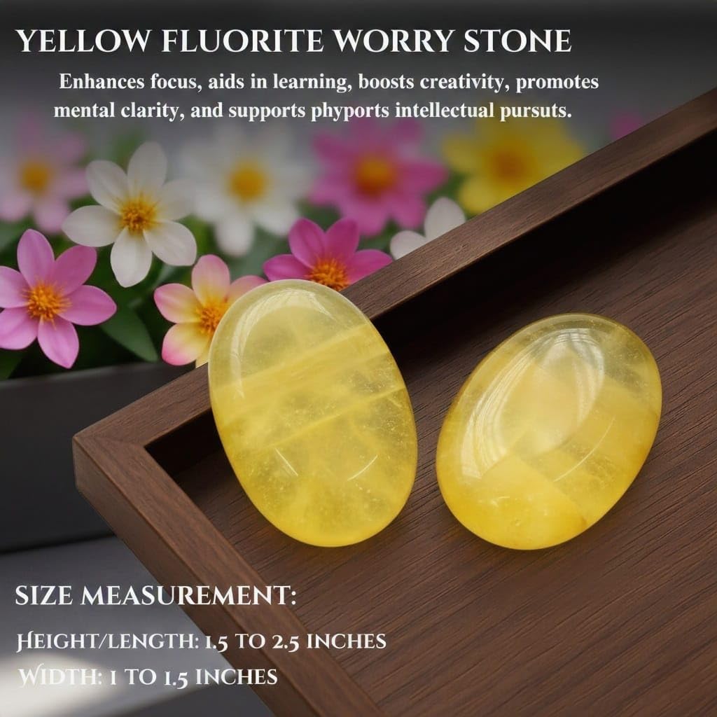 Yellow Fluorite Thumb Worry Stones Metaphysical Gemstone Crystal Healing Reiki Men Women Gift FENG Shui Positive Energy Love Wellness Palm Stones Wicca Powerful