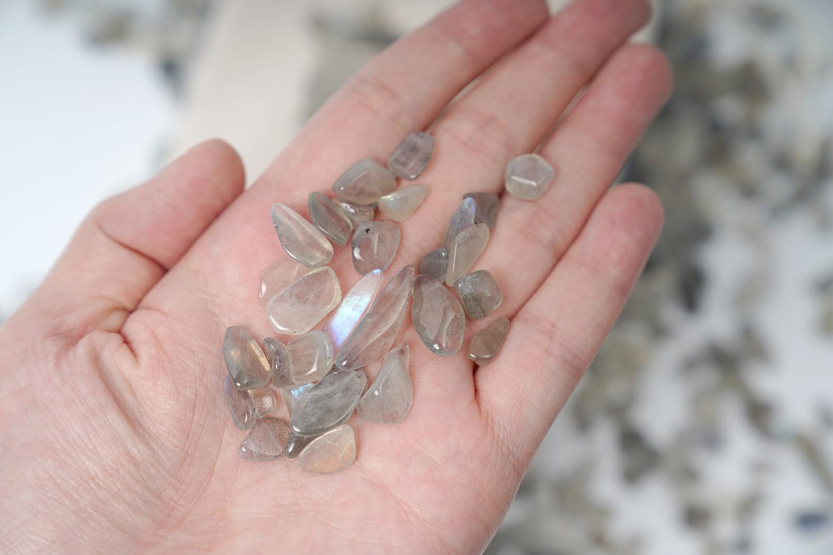 ZenQ 1 lb Gray Moonstone Tumbled Stone Chips Crushed Natural Crystal Quartz Pieces