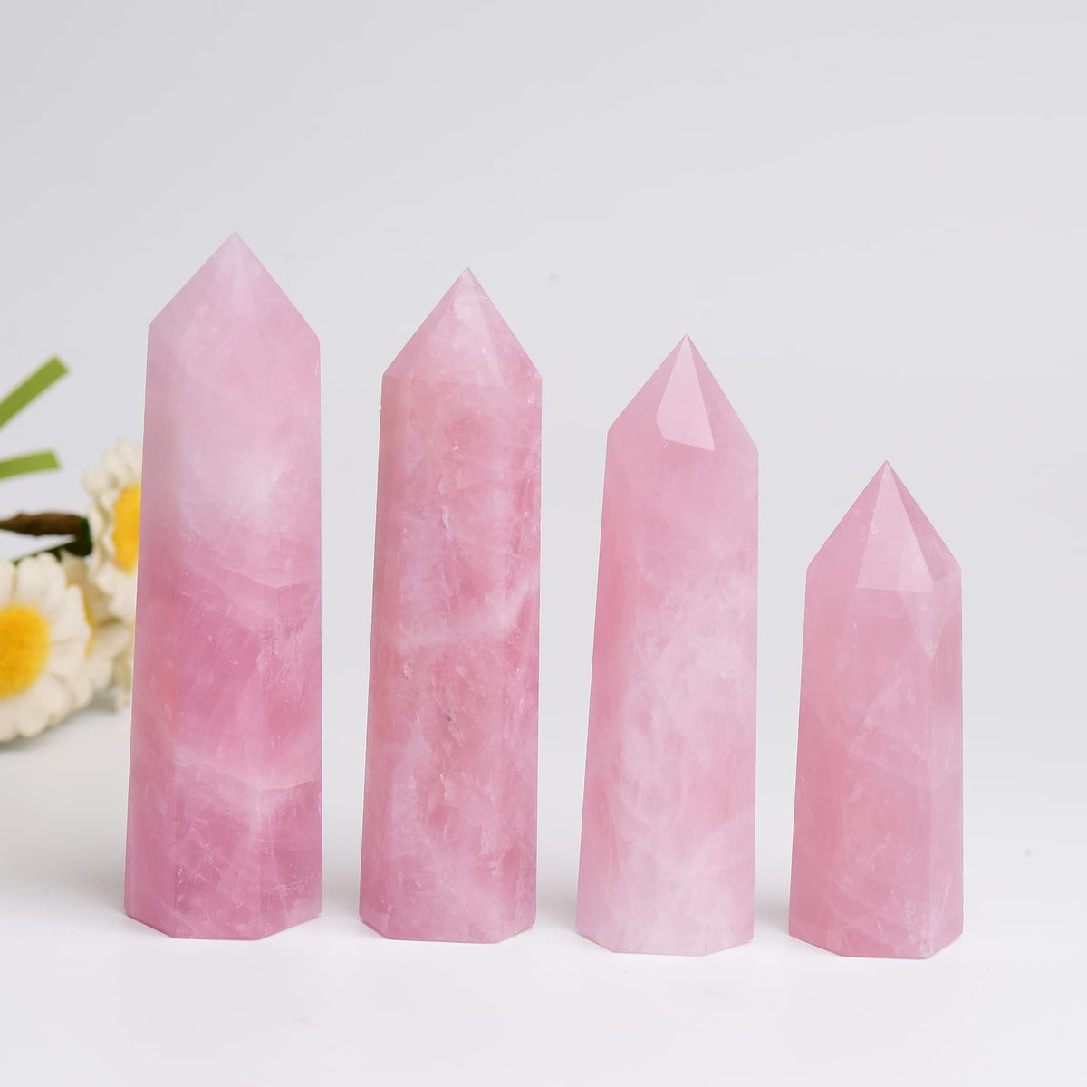 WUYOUSHI 1PCS Rose Quartz Natural Crystal Towers 2.75-3.54" Healing Crystal Wand 6 Faceted Chakra Reiki Meditation Therapy