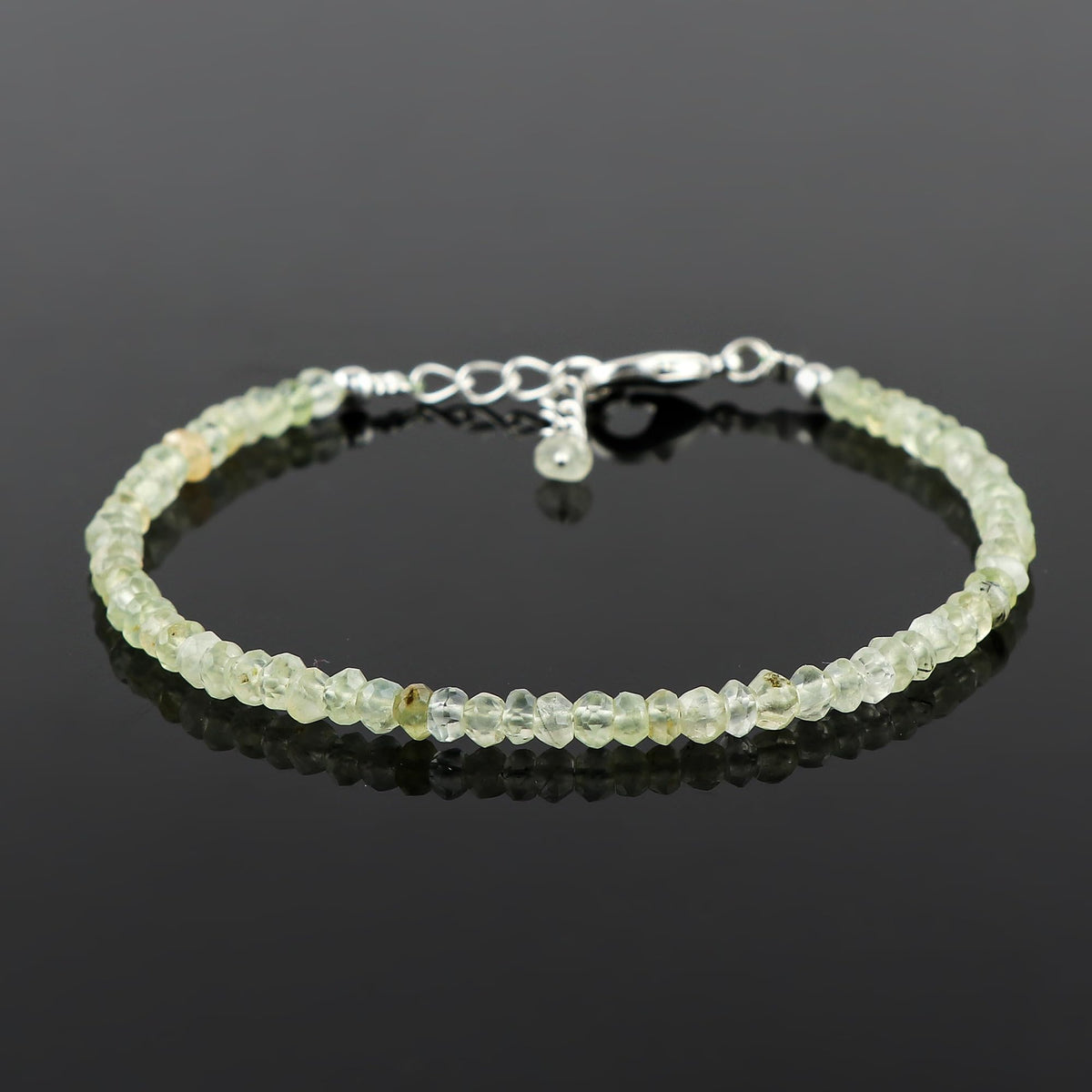 CRYSTALINES Natural Prehnite Gemstone Bracelet, Handmade Jewelry, Healing Crystals, Silver Bracelet, High Grade Stones, Adjustable Chain, Birthday Gift for Women, 8inch