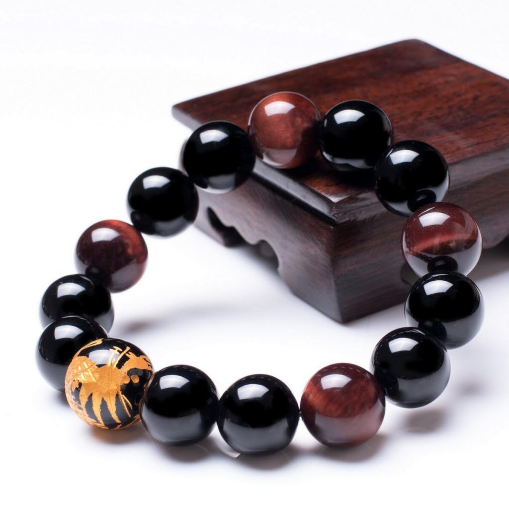 14mm Natural Lava Rock Black Beads Bracelets for Men | Vintage Design Yellow Tiger Eye Black Dragon Pattern Crystal Beaded Mens Bracelet | Bold Wrist Men’s Bracelets Beads Set for Layered Looks