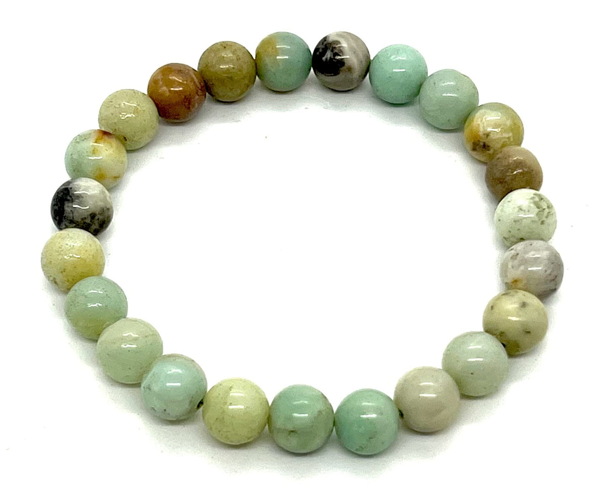 AWAKEN YOUR KUNDALINI Amazonite Bracelet – 8mm Stretch Beads, Virgo Birthstone, Heart Chakra