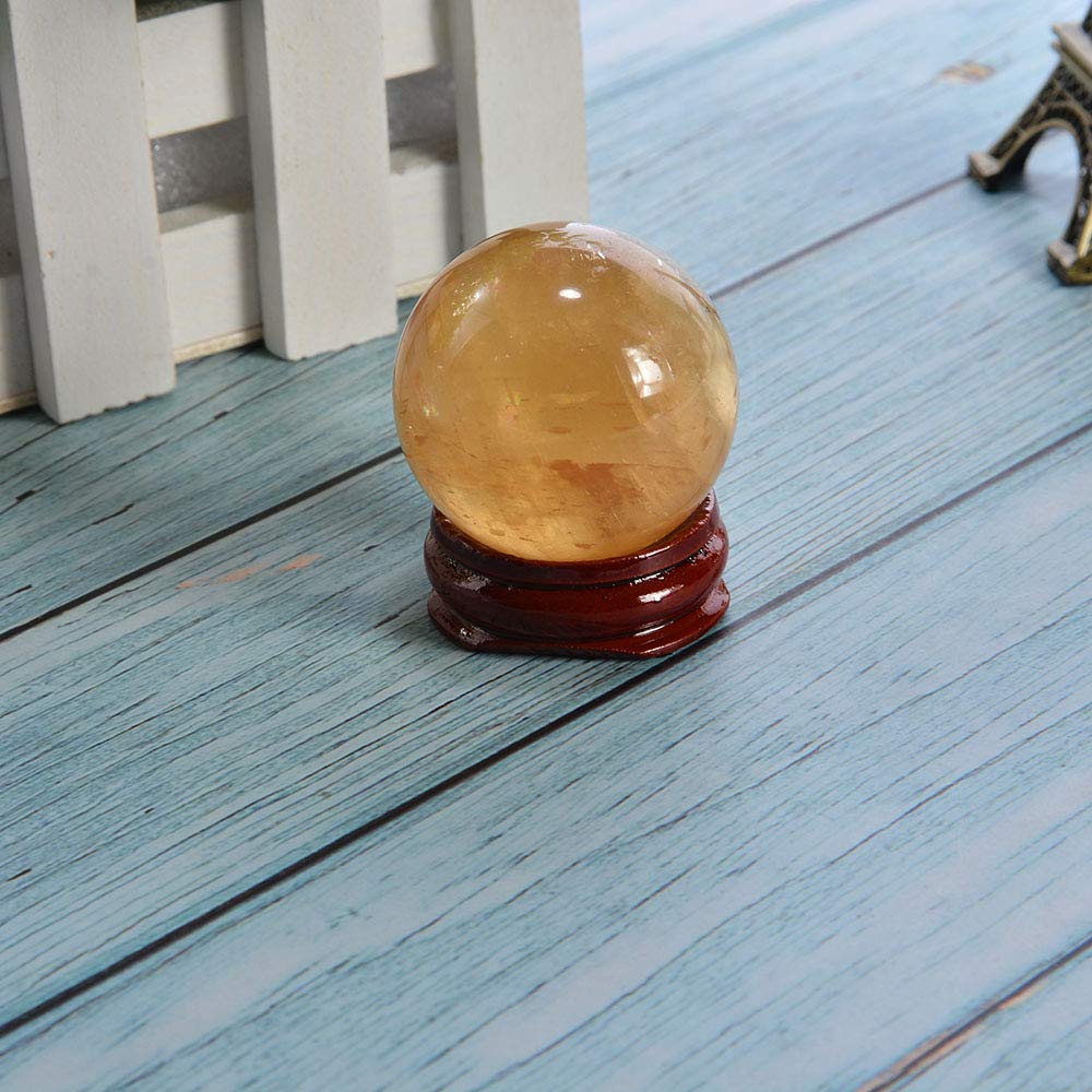 Wixine 1Pcs 40mm Yellow Citrine Quartz Crystal Sphere Ball Healing Gemstone