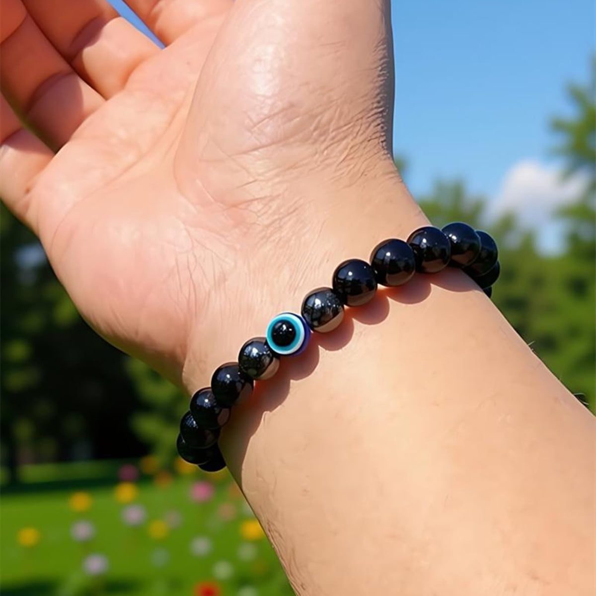 WEFRIN Evil Eye with Hematite Black Obsidian Tiger Eye Stone Triple Protection Bracelets for Men Women, Crystal Jewelry Stone Bracelets Bring Luck and Prosperity and Happiness (D-8mm(d))