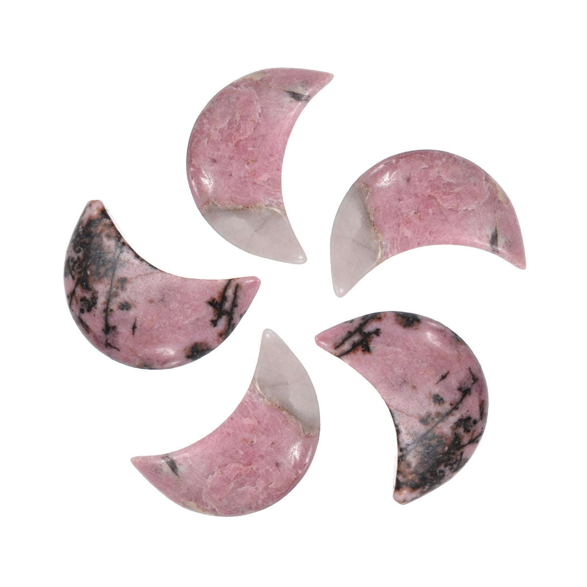 MECCANIXITY 5 Pcs Moon Crystal Worry Stone, 0.5 Inch Length Natural Rhodochrosite Moon Gemstone Bulk, Carved Pocket Stones for Meditation Balancing Pendant Decor