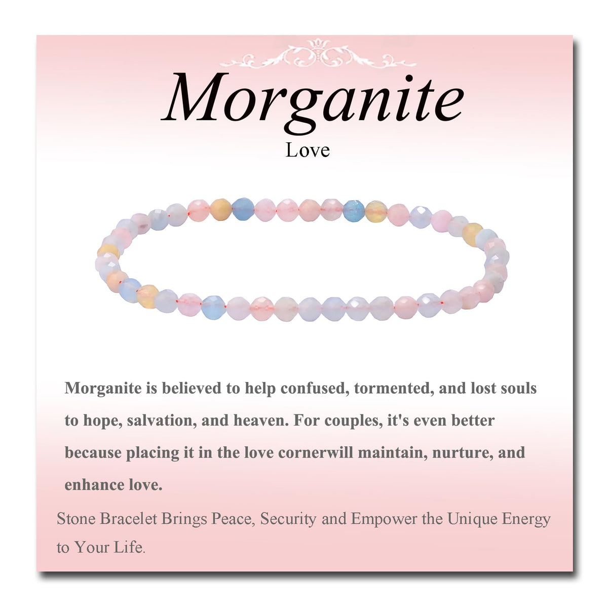 MASSIVE BEADS Natural Genuine Gemstone Beads Healing Crystal Chakra Reiki Jewelry Faceted Round Beads Bracelets (Morganite, 3mm)