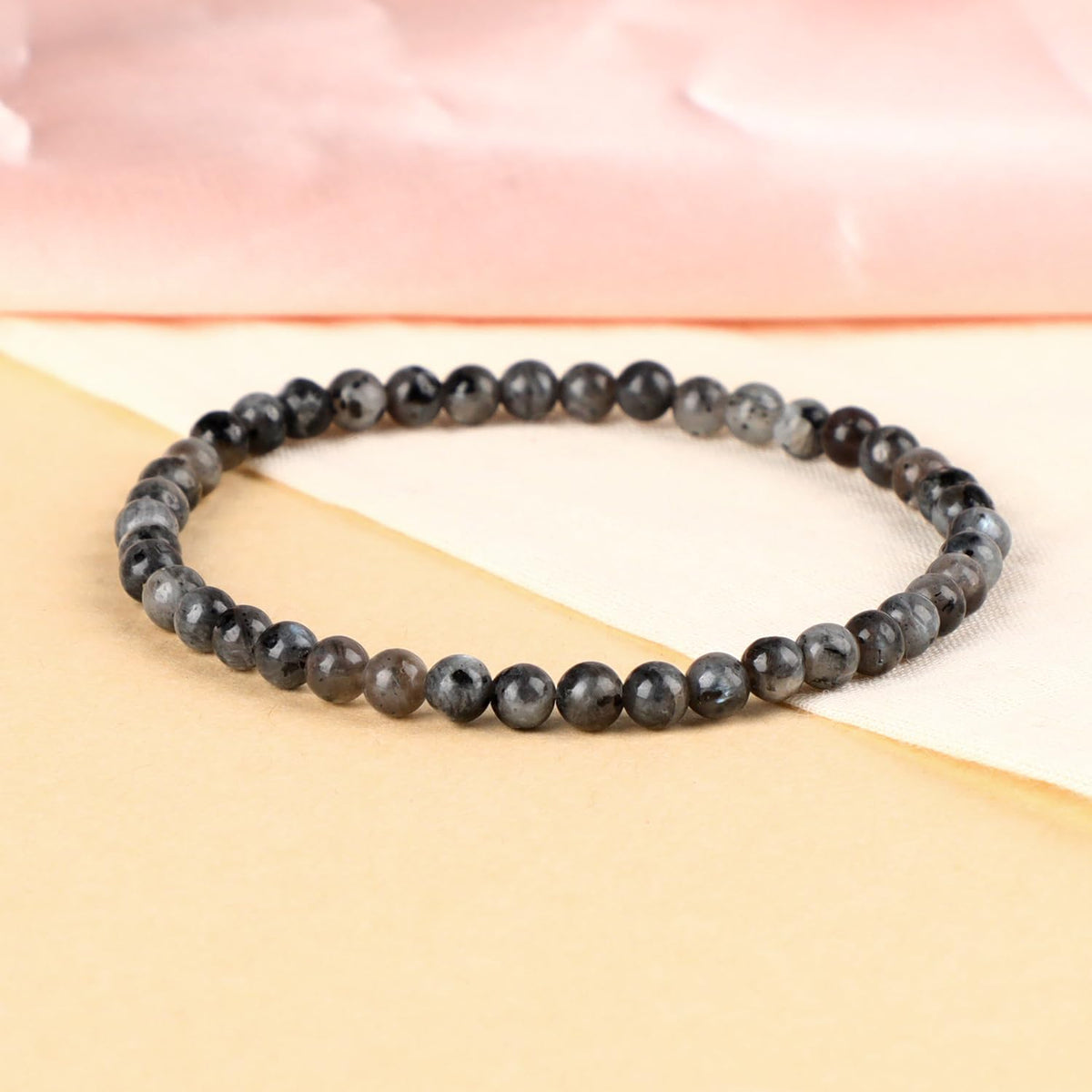 LPBeads Handmade Natural Gemstone Stretch Elastic 4mm Black Larvikite Bracelet Healing Crystal Round Stone Beads Jewelry Gifts for Women Men