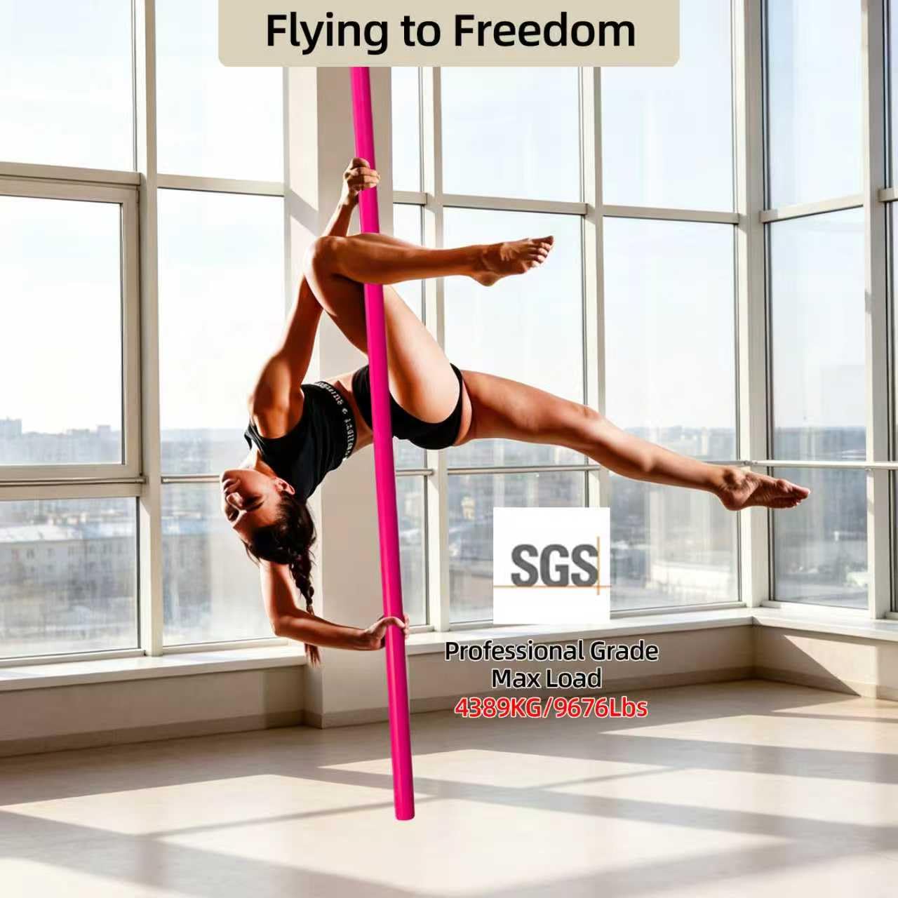 PRIORMAN Silicone Flying Dance Pole Set, 2m/6.56ft 45mm Aerial Pole, SGS CE Certified 9676lbs/4389kg Load, Hanging Kit with 360°Swivel & Carabiners, Heavy Duty Pole for Home Studio Stage,Pink