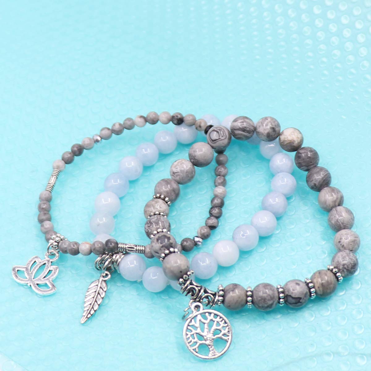 UEUC Tree of Life Yoga Healing Stone Bracelets,Multilayer Lotus Chakra Stone Reiki Bracelet Sets,Anxiety Crystal Natural Stone,for Women Stress Relief