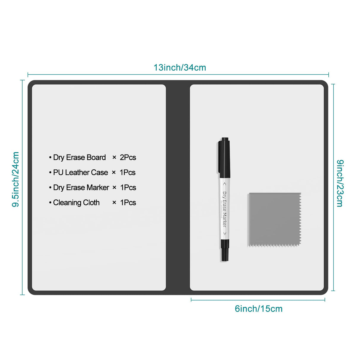 Portable Dry Erase Board,Reusable Whiteboard Notebook, Double-Sided White Board PU Cover 9.5"x6.6" with Marker,Wipe Cloth (Orange)