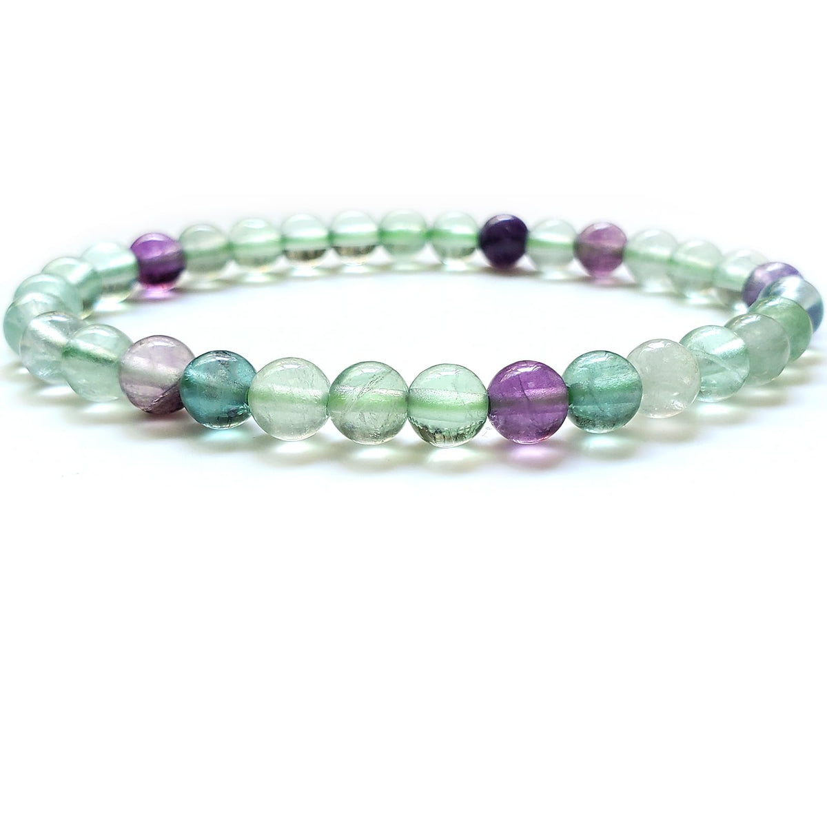 chengmu 6mm Fluorite Stretch Bracelet, Natural Gemstone Round Stone Crystal Beads for Beaded Elastic Bracelet 7.5"